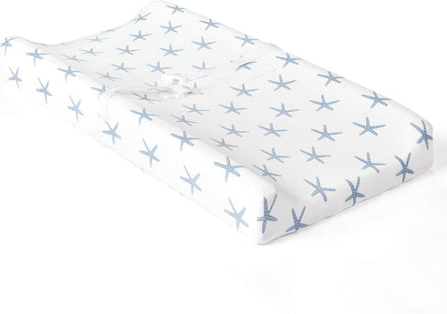 Lush Decor 2 Pack Baby Seaside Starfish Organic Cotton Changing Pad Cover, Blue