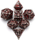 Set,7-Piece 3D Hollow Grim Reaper Metal DND Dice Polyhedral RPG Dice, Hollow Skeleton Design (Blood Red Numbers)