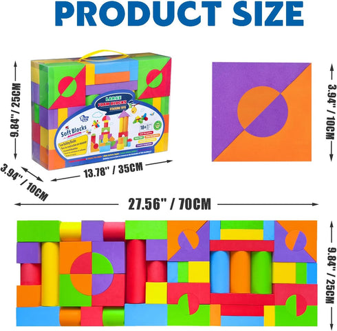 Large Foam Blocks for Toddlers 2-4 Years, Big Building Blocks Set, Soft Stacking Montessori Toys for 18+ Month Olds
