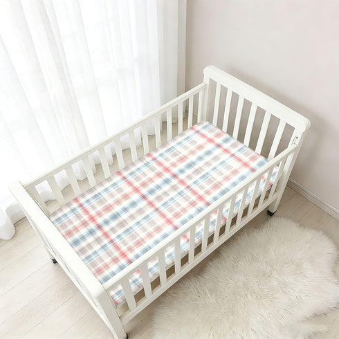 miaozhen 1 Pack 52x28 Cotton Baby Crib Sheets for Boys Girls Comfy Breathable Gray Plaid Offwhite Toddler Mattress