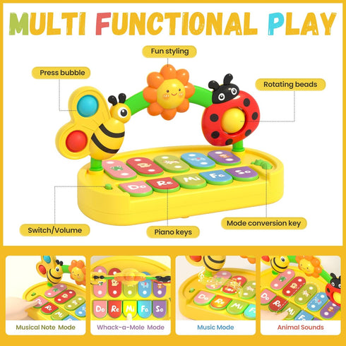 6 9 12 18 3 4 5 6, 1-3 Musical Baby Piano Toy - Multifunctional Interactive Insect Piano Keyboard for Month, STEM
