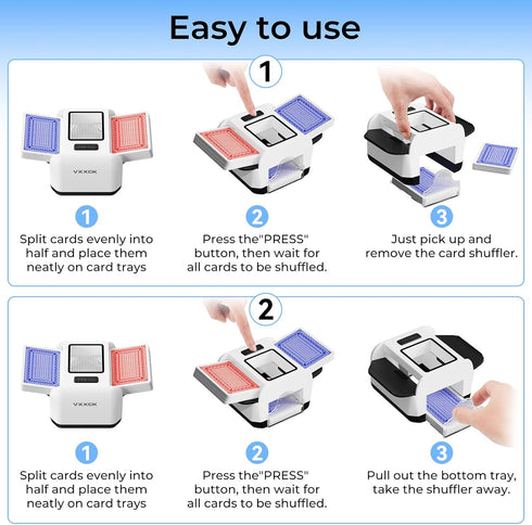 VXXCK 1-2 Automatic Card Shuffler for Decks Dual Motor Not Stuck Card Automatic Sensing Function Rechargeable Card