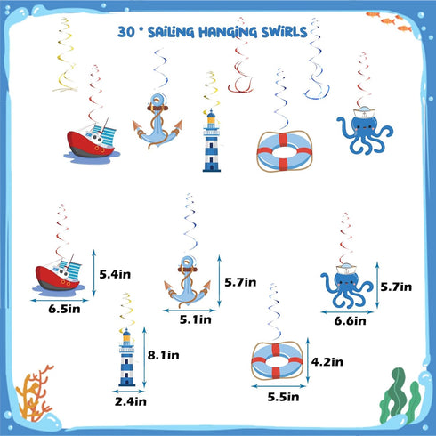 PRATYUS Nautical Party Decorations for Boys, Girls, Adults - Anchor Sailboat Theme Supplies with Banner, Cake Topper,