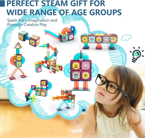 LTKFFFdp Magnetic Building Blocks - STEM Educational Toys for Kids Ages 4-12, Ball Track and 3D Stacking Set