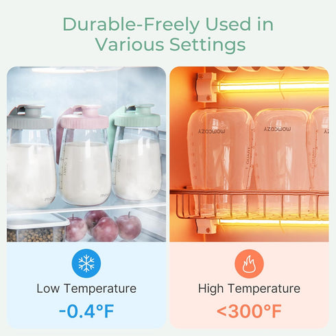 Momcozy Breast Milk Pitcher, Resistant to Heat and Cold Abrupt Temp Swings, No Leak Glass Breast Milk Fridge Storage