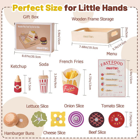 Set Wooden Play Food for Kids Pretend Hamburger Fast Food Toy Play Kitchen Accessories for Toddlers Toy Food Gift