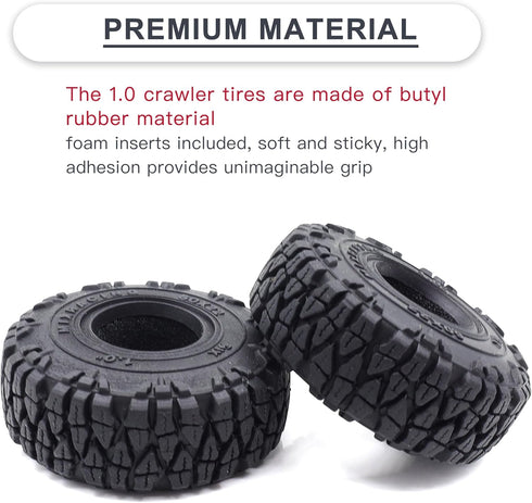 1.0 Tires 60 * 22mm Soft Rubber Crawler Wheel Tires with Foam Inserts for 1/18 TRX4M 1/24 RC Crawler Axial SCX24 FMS FCX24 RC Crawler Car