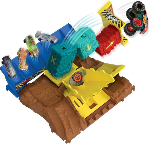 Hot Wheels Monster Trucks Playset & Toy Truck - Arena Smashers Demo Derby Car Jump Challenge