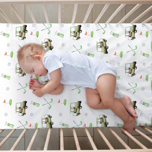 2 Pack 52'' 28'' Set CroBlissful Golf Baby Crib Fitted Sheet x Stretchy Neutral Fitted Crib Mattress Sheet Baby Bedding
