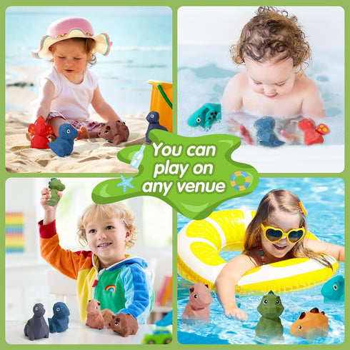 Baby Bath Toys 8 Pcs, No Hole Dinosaur Bath Toys, Easy Clean for Babies 6-12 Months, Toddler Toys
