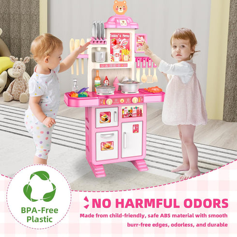 Set 3-8 Play Kitchen for Girls and Boys - Realistic Toy Kitchen with Lights, Sounds, and Water Circulation for Ages