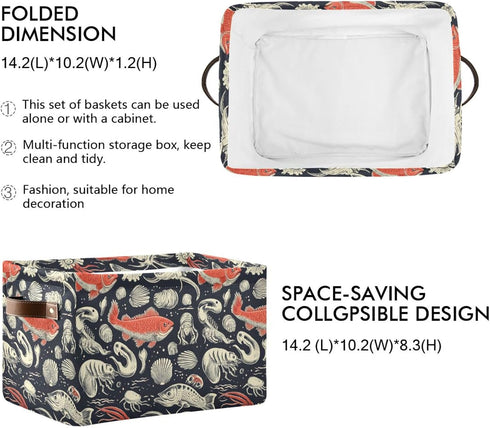 CWUPZAY 1 Pack Salmon Storage Basket Canvas Fabric Collapsible Storage Bins Box Organizer Waterproof for Home Bedrooms