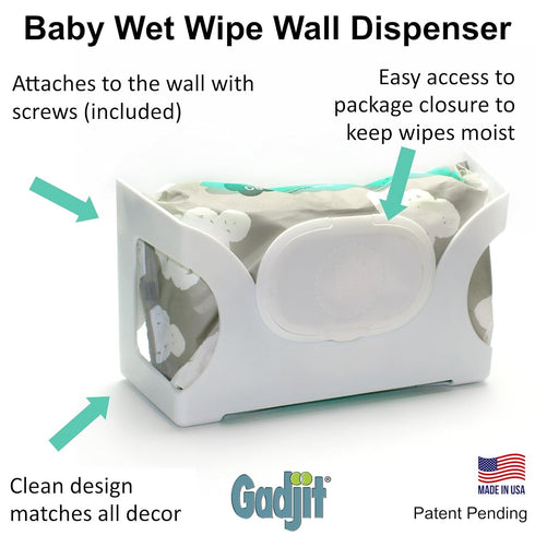(2 Pack) 84 Count Pack Gadjit Wet Wipes, Hand Wipes & Baby Wipes Wall Dispenser | Mounts on a Wall and Holds Up to a |