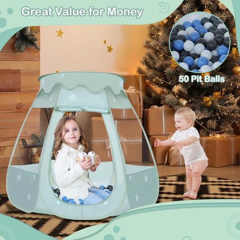 Baby Ball Pit for Toddler with 50 Balls, Kids Pop Up Play Tent for Girls, Princess Toys for Indoor & Outdoor Playhouse