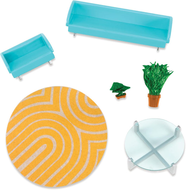 Lori Living Room Set for Mini Dolls - Furniture for 6-inch Dolls with Couch, Table & Rug