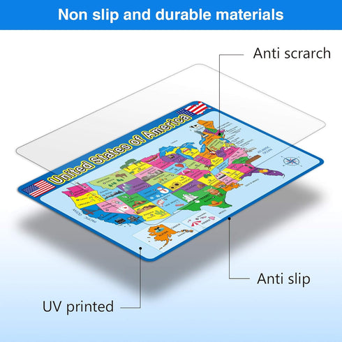 Patelai 4 Pcs Kids Placemats - Educational Non-Slip, Washable, Reusable Plastic for Dining Table, Learning