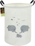HUNRUNG Large Canvas Laundry Hamper, Lightweight Storage Basket for Dirty Clothes, Collapsible, Round-Family Elephants