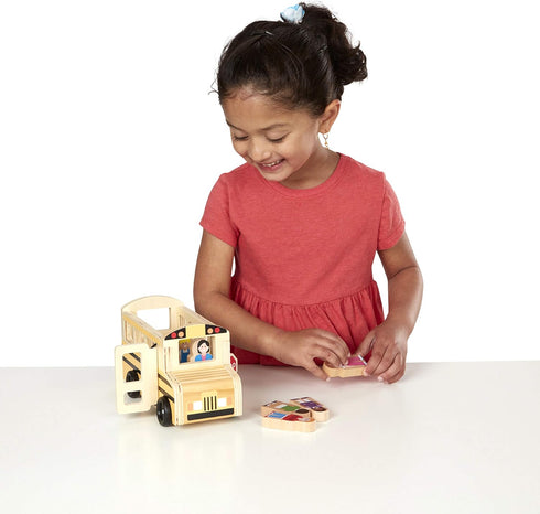 Melissa & Doug School Bus Wooden Toy Set With 7 Figures, Classic Pretend Play Toys For Kids.