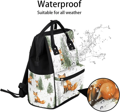 Hsnar Backpack Fox Tree Waterproof Diaper Bag Large Capacity Baby Bag with Stroller Straps, Multi-Pocket Diaper Bag