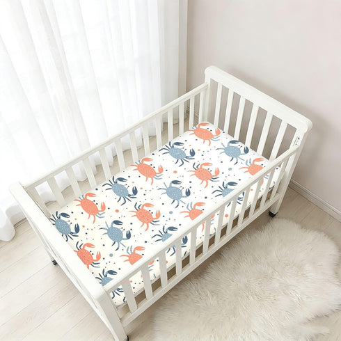 KICPOAY 39x27 Baby Boys Girls Crib Sheets Crabs Beach Fitted Crib Sheets for Standard Baby Mattress