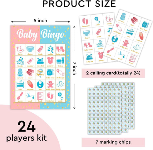Gender Reveal Bingo Card Set - 24 Players, Neutral Gender Reveal Party Activities for Family Friends, Bingo Game Pregnancy Announcement Party Favor Supplies, for Adult Teen -15