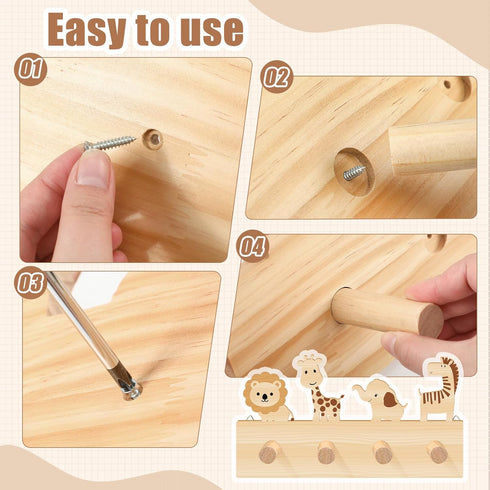 RattanView Safari Animal Decorative Wall Hook for Kids Jungle Forest Animals Wooden Coat Hook Hanger for Baby Nursery