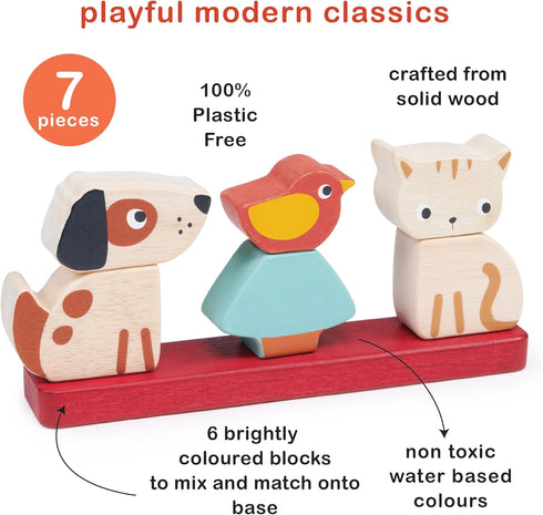 Pet Stacker - 7pcs Wooden Animal Stacker Toddler Toy - Natural Wood Educational Toy for Age 12M+