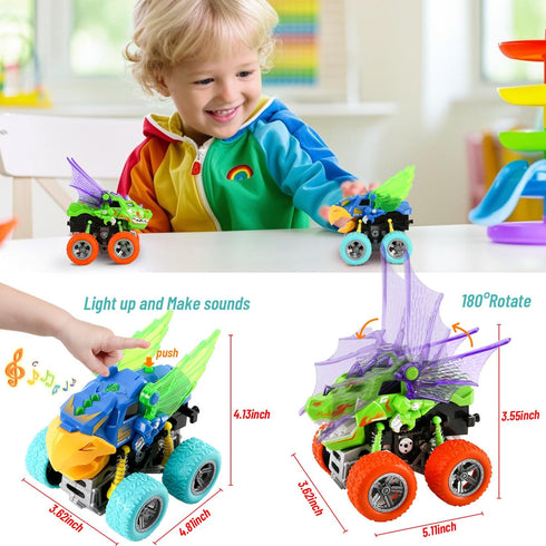 VUSUMOK 2-4,Dinosaur 3-5 Sounds,2 Pack 360 1 2 3 4 5 Monster Truck Toys for Ages Toys for Kids Light-Up Toddle Boy Toy
