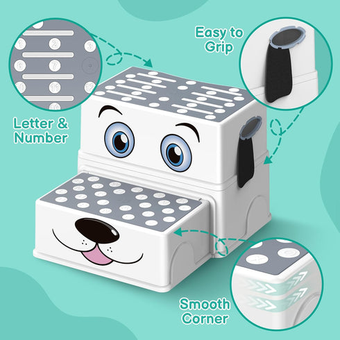vorykido 2 2 Pack, Toddler Step Stool for Bathroom Sink, Cartoon Dog Step Stool for Kids, Anti-Slip Kids Stool