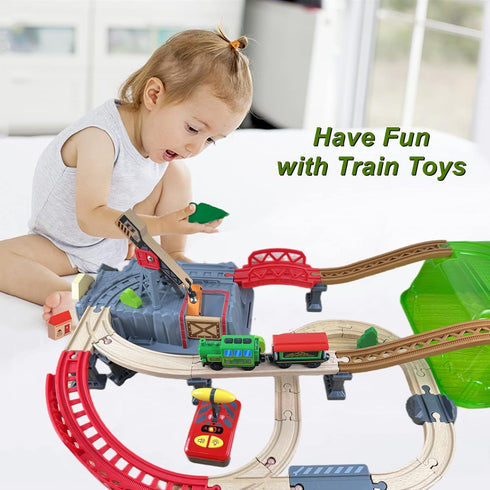 HANQIAN Set Sets Battery Operated Locomotive Train for Wooden Train Track, Electric Remote Control Magnetic Vehicles