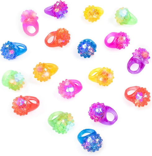 Flashing Colorful LED Light Up Bumpy Jelly Rubber Rings, Finger Toys for Parties, Party Favors, Gifts (18 Pack)