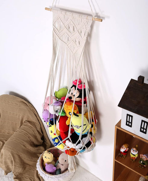Stuffed Animal Hammock Wall Hanging Net, Plush Toy Holder for Kidroom Nursery, Cream