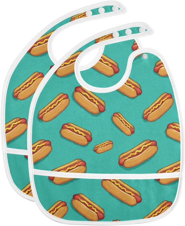 IHCVHQX Baby Feeding Bibs with Catcher Pocket Hot Dogs Green Toddler Sleeveless Teething