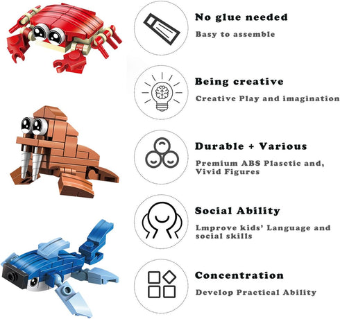 Party Favors for Kids Goodie Bags, 12PCS Mini Building Blocks Ocean Animals, Assorted Sets for Birthday Party Gifts