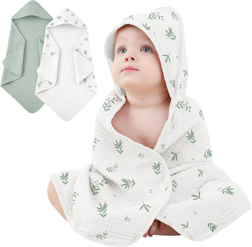 Susurration 2 Pack Thick Muslin Baby Towels, 100% Cotton Soft and Absorbent
