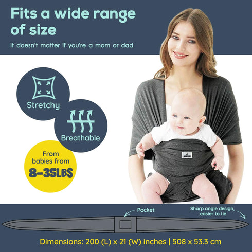 Jeroray Baby Wraps Carrier, Baby Carrier,Hands Free Infant Carrier, Lightweight,Breathable,Softness,Heather Grey