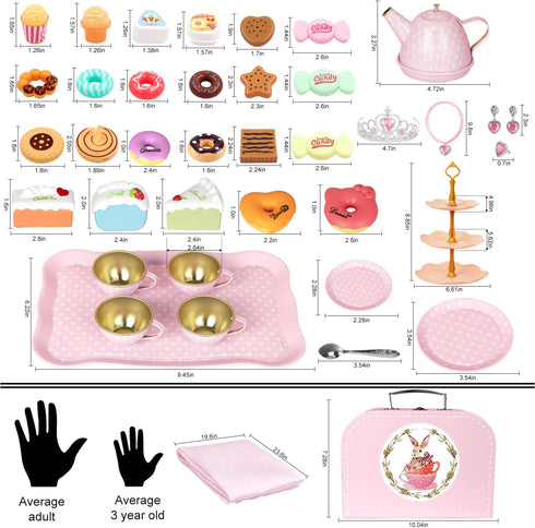 Set 49PCS Set Playset, Set 3-8, iAOVUEBY Tea Party for Little Girls, Princess Tea Time Toys Including Tea Dessert