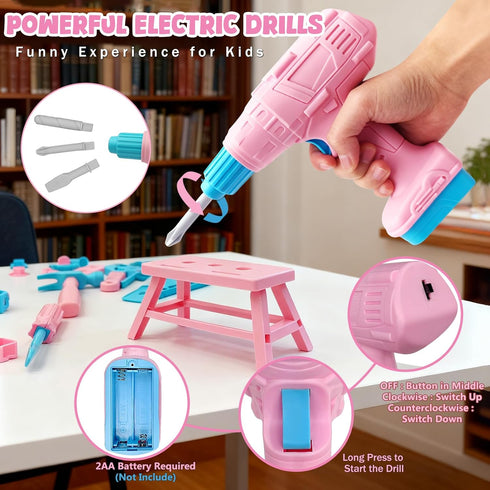 Set 55Pcs 3 4 5 6 7 Kids Tool Tool Box Toddler Tool Kit for Girls Play Tools Toy with Tool Belt Electronic Toy Drill