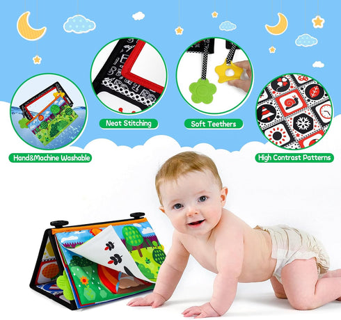 Dr.Rapeti Black and White Tummy Time Floor Mirror for Baby, Infant, Toddler Kids, Washable Non-Toxic Toy with Crinkle