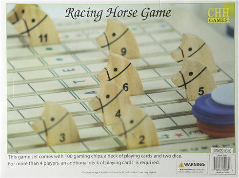 Racing Horse Family Game Wood Board with 100 Gaming Chips, Playing Cards, and Two Dice