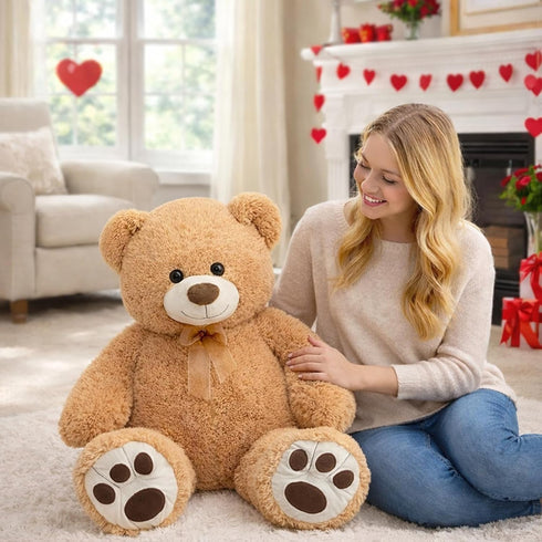 36 inch HollyHOME Teddy Bear Stuffed Animal Plush Giant Teddy Bears with Footprints Big Bear Tan