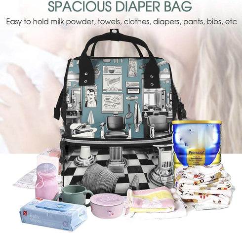 OUSIKA Backpack Daypacks barber shop Print Diaper Bag Multifunction Laptop Travel Large Nappy Bag, Black, One Size