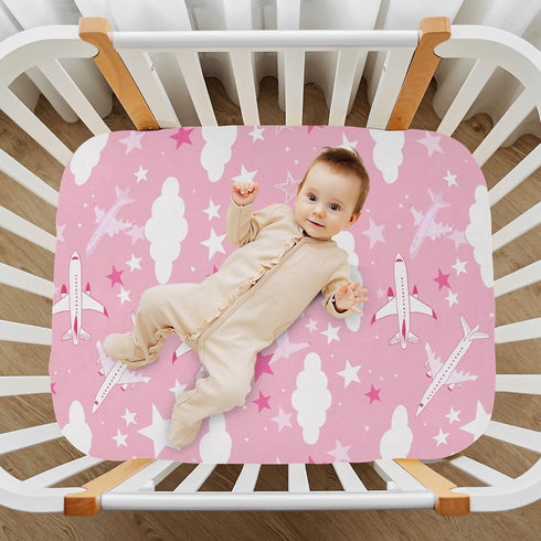 KICPOAY 52 28 Airplanes Clouds Star Pink Fitted Crib Sheets Stretchy Portable Playard Sheets for Baby Toddler