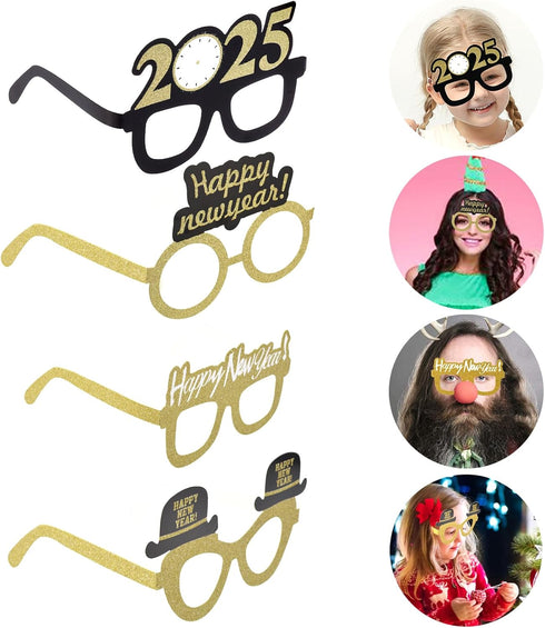 obmwang 24 Pieces Happy New Year Eyeglasses, Fancy Party Glasses for 2025 New Year's Eve Party Favors