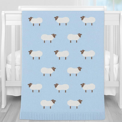 Cozy 30x40 Cotton Baby Blanket Knit Soft Swaddle Receiving Blankets Toddler Infant Blanket with Lovely Sheep