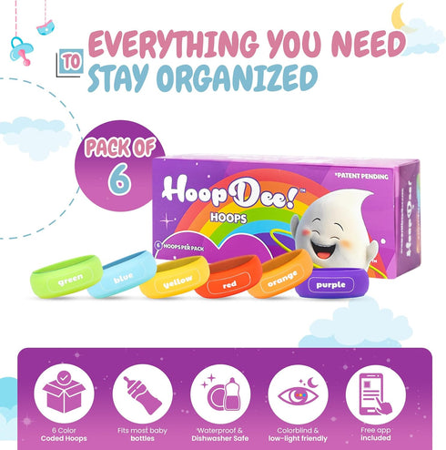 HoopDee Sets (6 NFC Breast Milk Bands with Free App Integration for Breast Milk Labels & Formula Management
