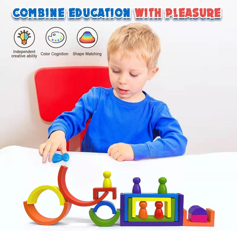 BOZE SUPOD 3 4 5 6+Years Set Toddler-19PCS Wooden Toys, Montessori Toys for Kids Old Boys Girls Rainbow Stacking Blocks