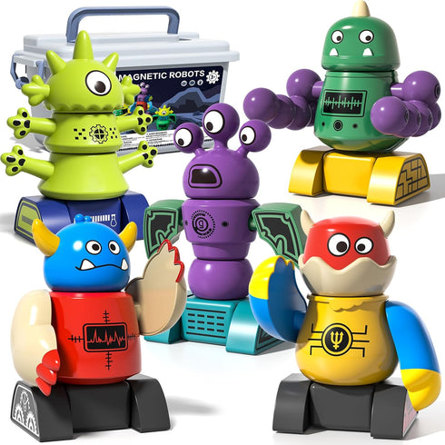 3-5, 35 Playset Magnetic Robot Toy for Kids PCS STEM Educational with Storage Box, DIY Stacking Monster Robots, Toddler