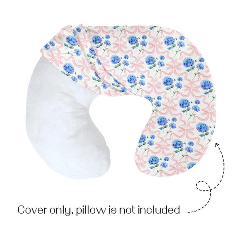 HawSkgFub Pink Bow Hydrangea Floral Nursing Pillow Cover for Baby Girls Shower Gift, Boho Blue Flowers Ribbon