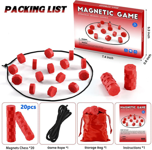 LULQZ Magnetic Chess Game with Stones, Magnet Game with String, Strategy Board Games, Family Games for Kids and Adults